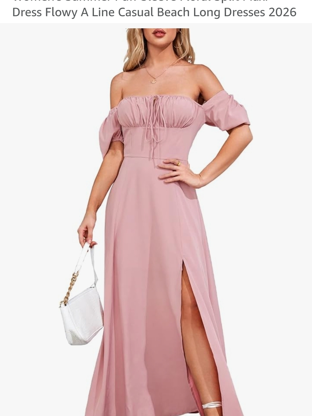 Romantic On or Off Shoulder Pink Maxi Dress with Side Slit Smocked Back Panel